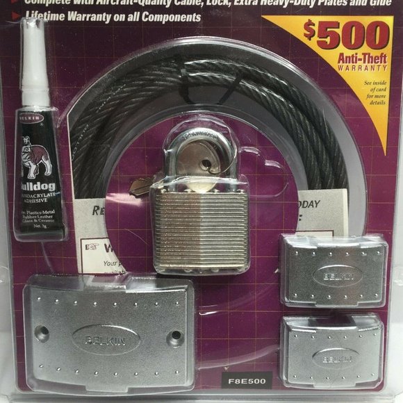 Belkin Bulldog Universal Security Kit Glow In The Dark Heavy Duty Lock Computer - Picture 3 of 7